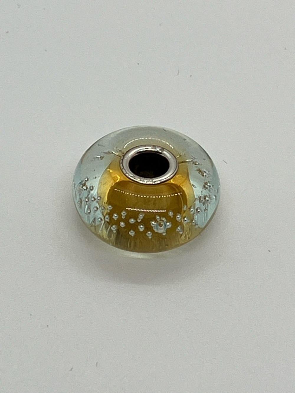 Trollbeads 925 LAA Trace Yellow Murano Glass Charm Bead Retired